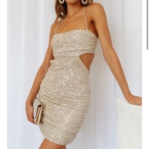 Hello Molly Dripping Honey Dress - Beige, Size Small